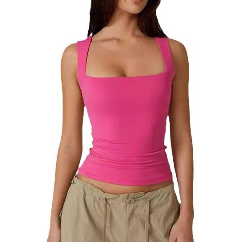 Solid Color Square Neck Sleeveless Top Solid Color Square Collar Slim Fit Sleeveless Top Female