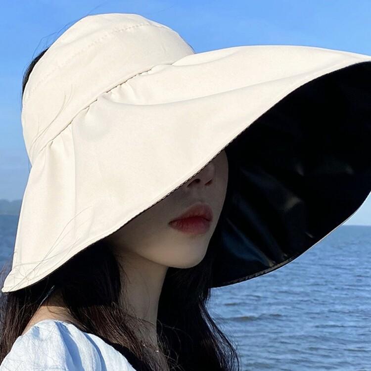Vinyl Empty Top Sun Hat Women's Summer Sun Protection Hat UV Protection Face Bucket Hat Foldable Adjustment