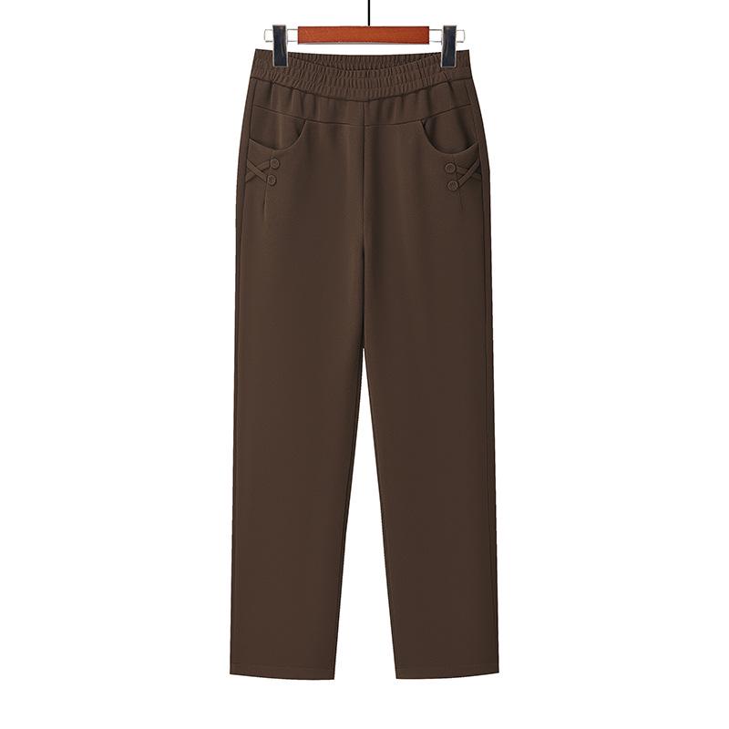 Warm High-Waist Velvet Pants for Middle-Aged and Elderly Women - Autumn/Winter Straight-Leg Style
