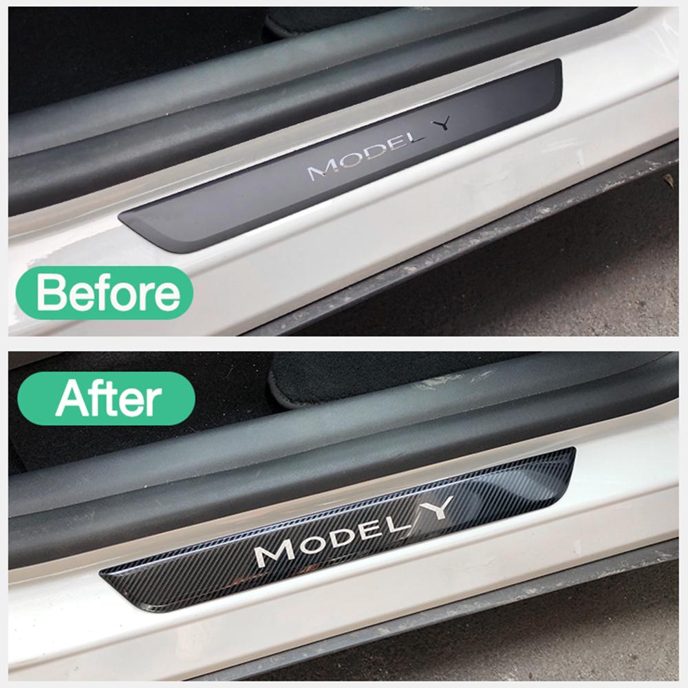Door Sill Decoration Wrap Cover for Tesla Model Y 2023 Accessories Pedal Protection Strip Carbon Pattern Car