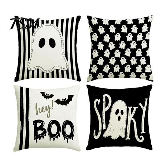 Cute Ghost Print Home Textiles Halloween Cushion Cover, Spooky Skull Throw Pillow 18x18 Seasonal Living Room Accents Inch Case for Sofa Couch