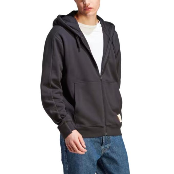 adidas Lounge French Terry Kapuzenpullover mit durchgehendem Reißverschluss für Herren Sweatshirt Schwarz IQ3422