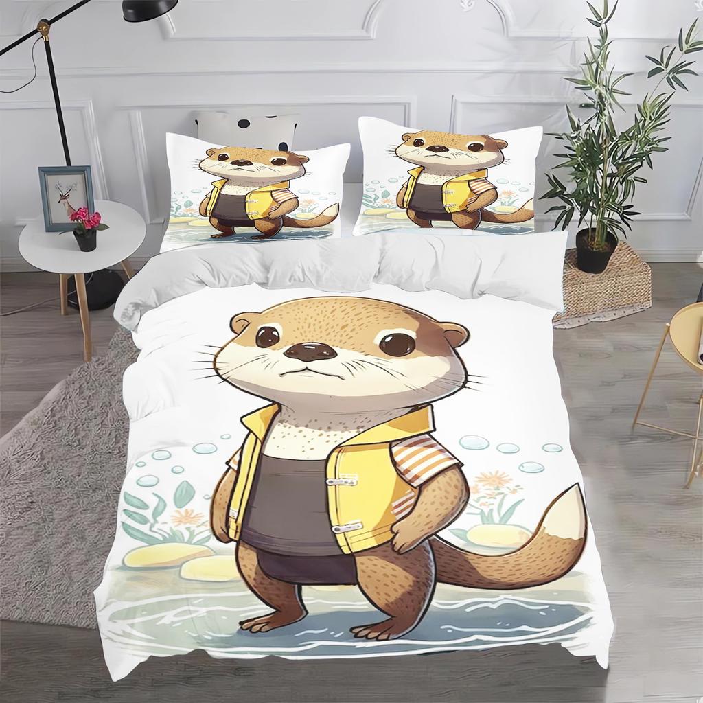 Comforter Otter Cartoon Cute Bedding Set For Kids Teens Girls Bedroom Decoration Easter Gift Friends