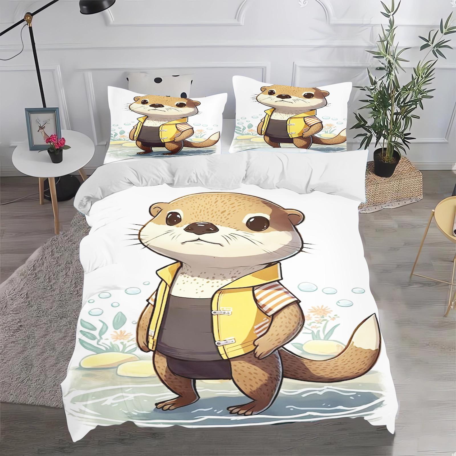 

Otter Cartoon Duvet Cover Cute Room Bedding Set For Kids Teens Girls Bedroom Decoration Duvet Cover Easter Gift Friends 90x200cm