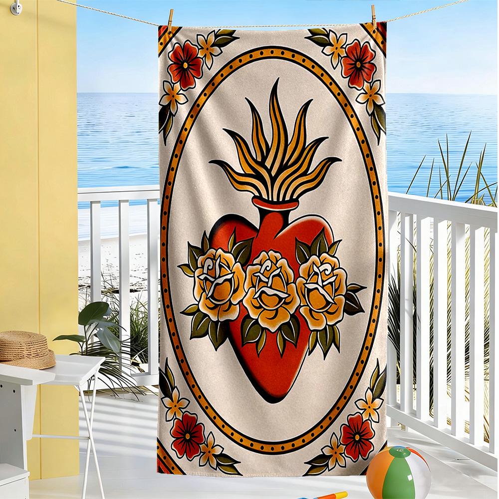 Tattoo Style Beach Towel Super Soft Microfiber Quickdry Fabric Comfortable Lightweight