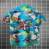 Men's Hawaiian Shirt 3D Shark Print Fashionable Short Sleeved V-neck Buckle Lining Casual Summer Top Polyester Fiber Regular Version