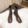 Huge comfort! Korean niche design square head thick heel short boots women's medium heel British elastic boots thin boots bare boots women