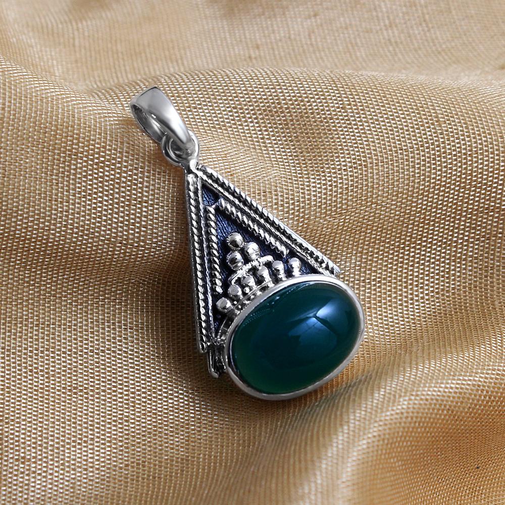 Green Onyx Pendant, Silver Pendant, Handmade Jewelry, 925 Sterling Silver, Silver Jewelry