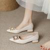 Fashion rhinestone buckle pumps single leather shoes for woman pointed toe low heel loafers work shoes woman crystal tacones de mujer