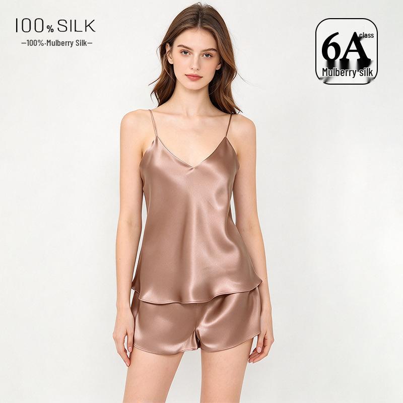Women's Summer 100% Mulberry Silk Camisole and Shorts Pajama Set