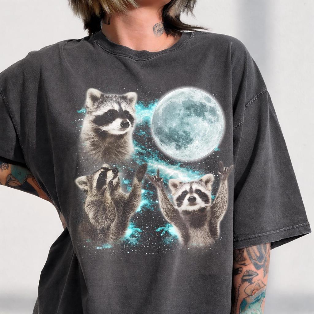 Three Raccoons Retro Graphic T-Shirt, Vintage Moon Comfort Colors Tee