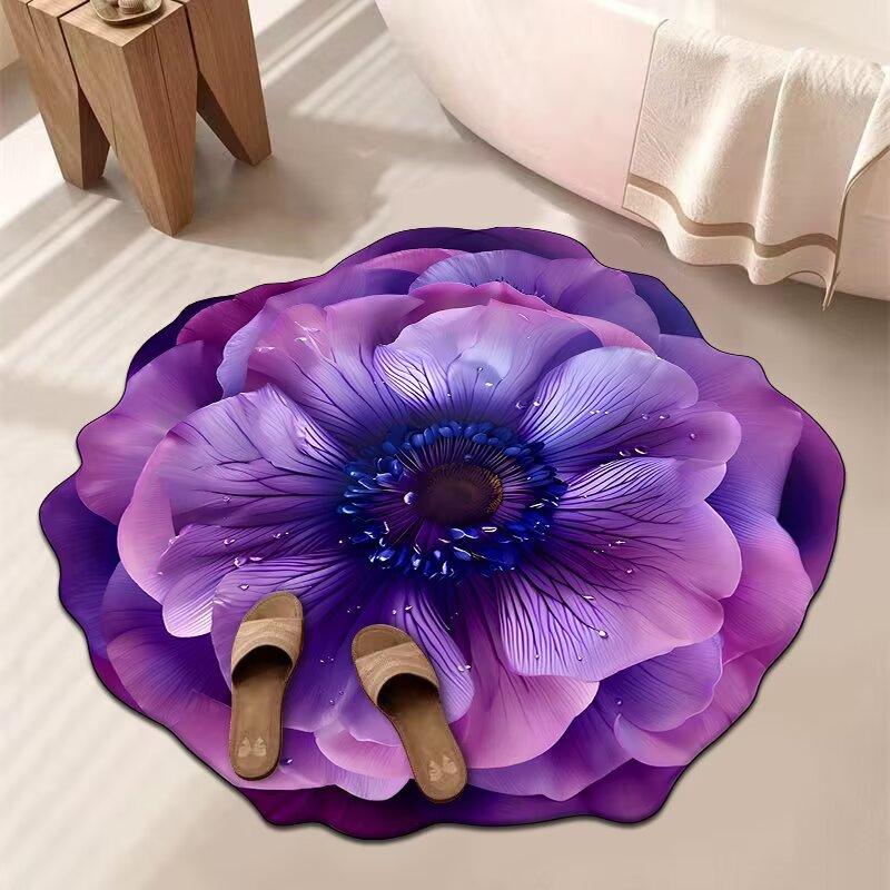 3D Květinový Koberec Koupelnový Absorpční Domácí Protiskluzový Odolný vůči Nečistotám Snadno Udržovatelný Předložka