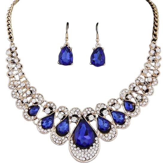 2ks/sada Přehnané náušnice s ušlechtilým náhrdelníkem Vícebarevné náušnice s přívěskem z umělého drahokamu