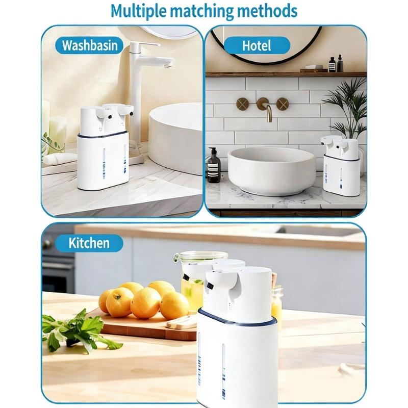 Automatischer Seifenspender mit zwei Köpfen und Bewegungssensor, 800 ml Fassungsvermögen, USB Typ C wiederaufladbar, für Küche und Bad