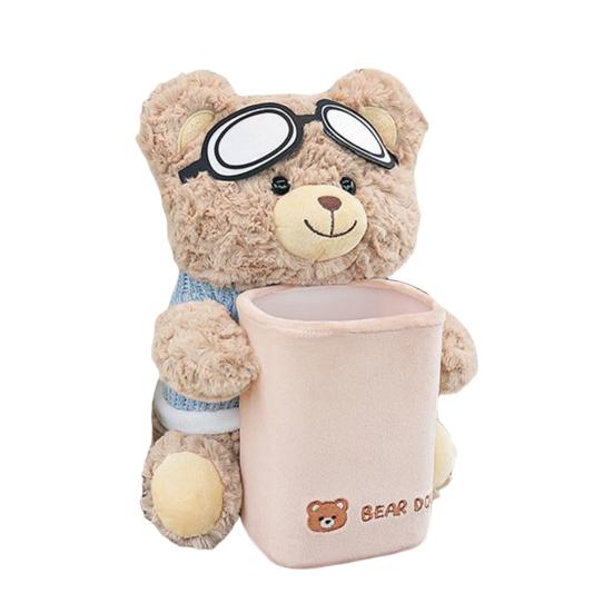 Car Trash Can with Tissue Box Cute Bear Design Plush Doll Waterproof Inner Bucket Car Armrest Organizer Fits Most Center Consoles