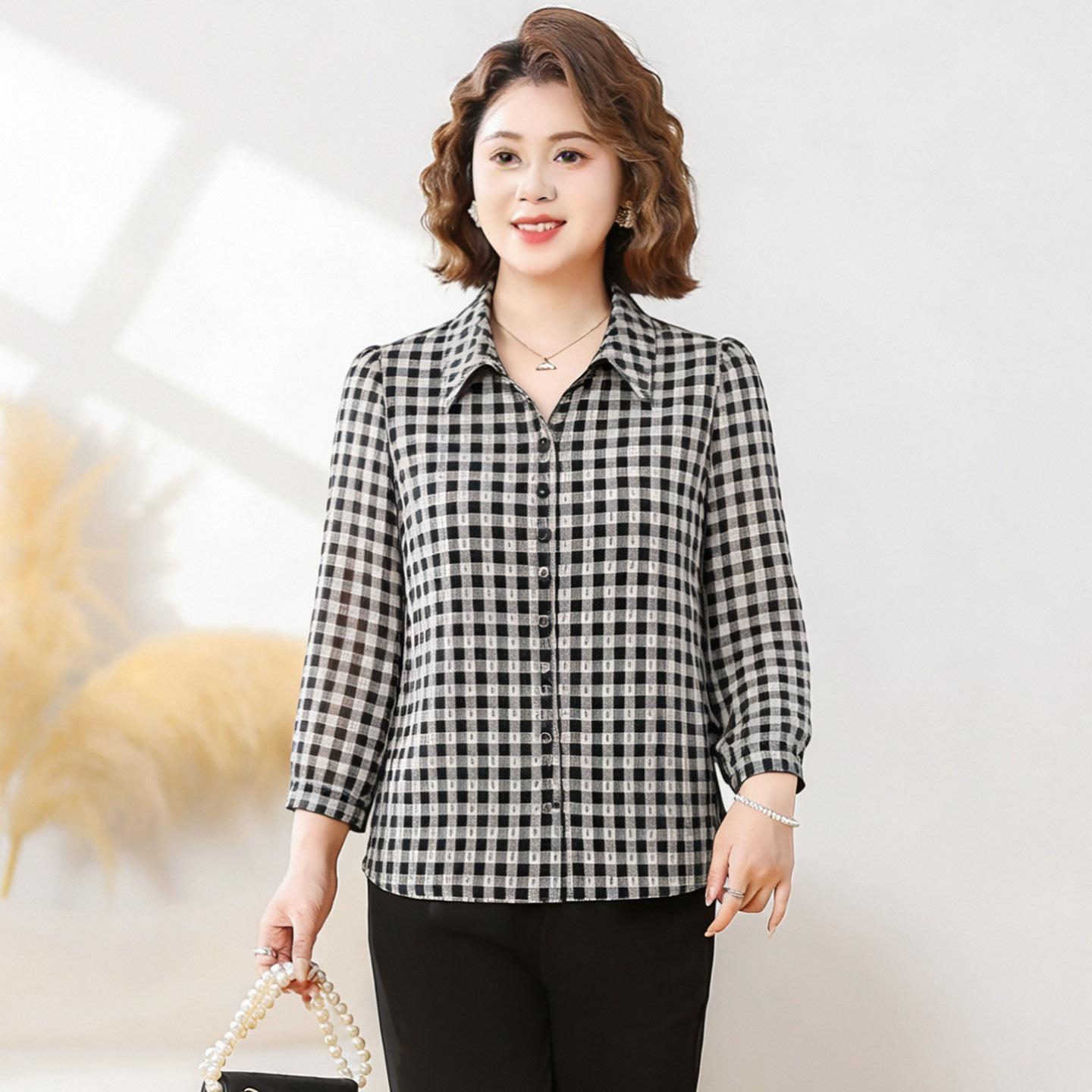 

2026 Spring Shirt for Elderly Mothers - Women s Lapel Top, Loose Fit for Middle-Aged and Elderly, Perfect for Spring and Autumn 2XL for 120-130 lbs