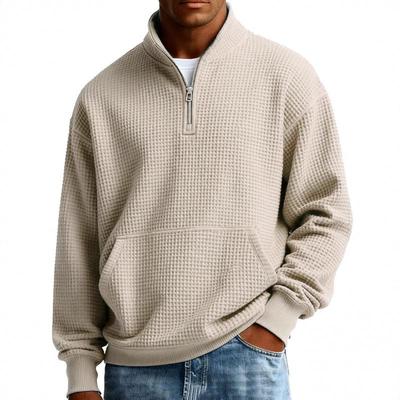 Men's 3D Digital Print Waffle Knit Half-Zip Hoodie, Cross Europe Style, High Collar, Spring/Autumn 2025