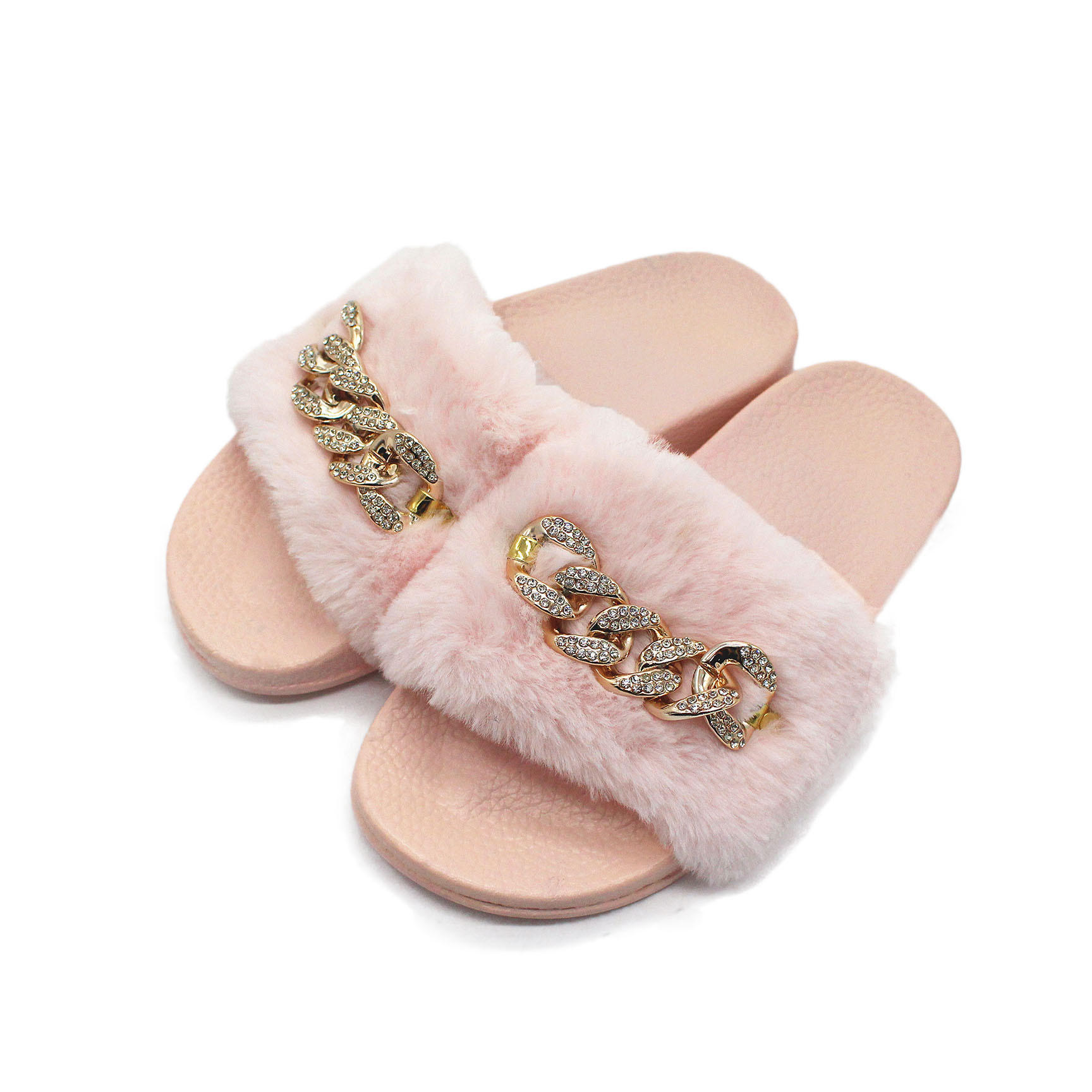 Новые летние плюшевые тапочки Chain Flash Diamond Plush Slippers Повседневные шерстяные — фото 7