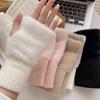 New Solid Color Winter Half Finger Gloves Women Girls Mink Fleece Plush Knitted Soft Finger-less Gloves Wrist Mittens Writing