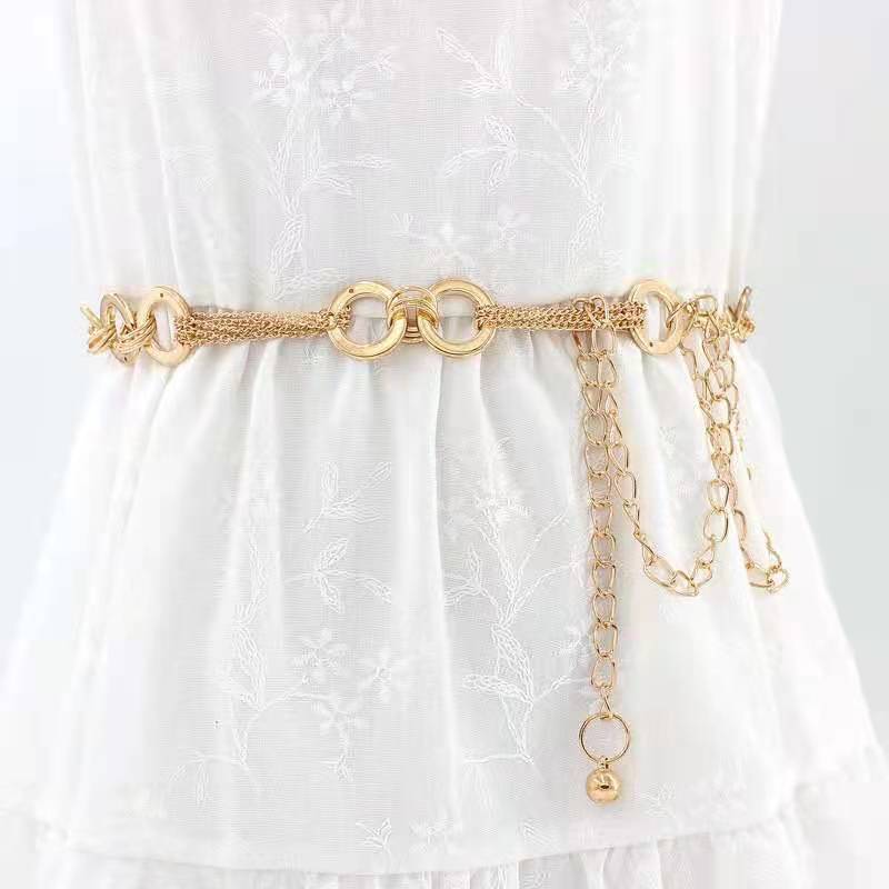 Korean Version of Metal Waist Chain Women's Ring Decorative Belt Versatile Skirt Strap Golden Buckle Simple Skirt Chain Trendy Body Chain