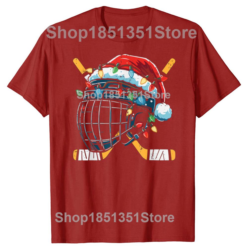 Funny Christmas Ice Hockey Xmas Graphic Tshirts Men Womens Fashion Casual Tshirt 100 Cotton Loose Oversized T Shirt