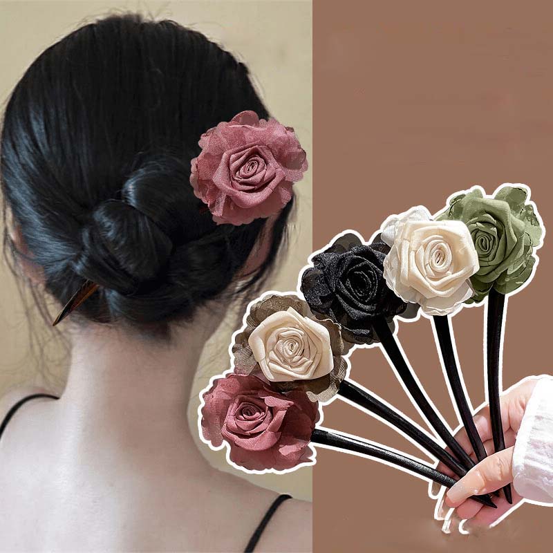 

New Chinese Style Mesh Flower Wooden Hair Stick For Women Vintage Handmade Hanfu Chopstick Hair Stick Hair Styling Accessories