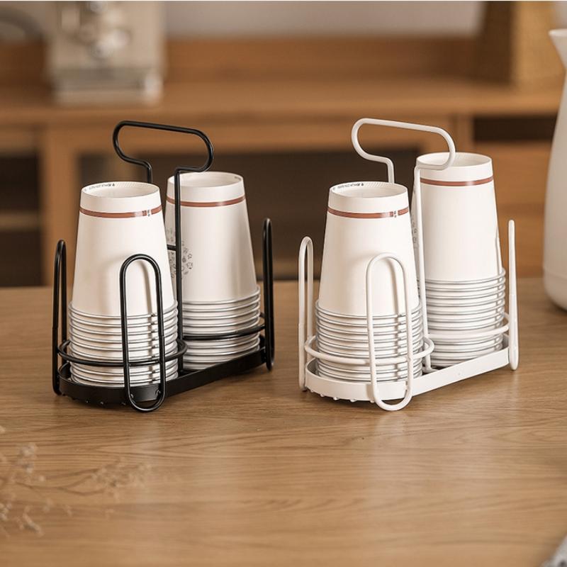 Cup Lid Storage Box Disposable Cup Rack Iron Art Cup Holder Dispenser For Countertops Durable Coffee Storage Rack For Kitchen