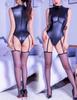 Ensemble de lingerie sexy 2 pièces, justaucorps taille haute, bas, similicuir, 3 fermetures éclair, jarretelles incluses, fermeture éclair au dos, costume de bondage, design séduisant, cosplay