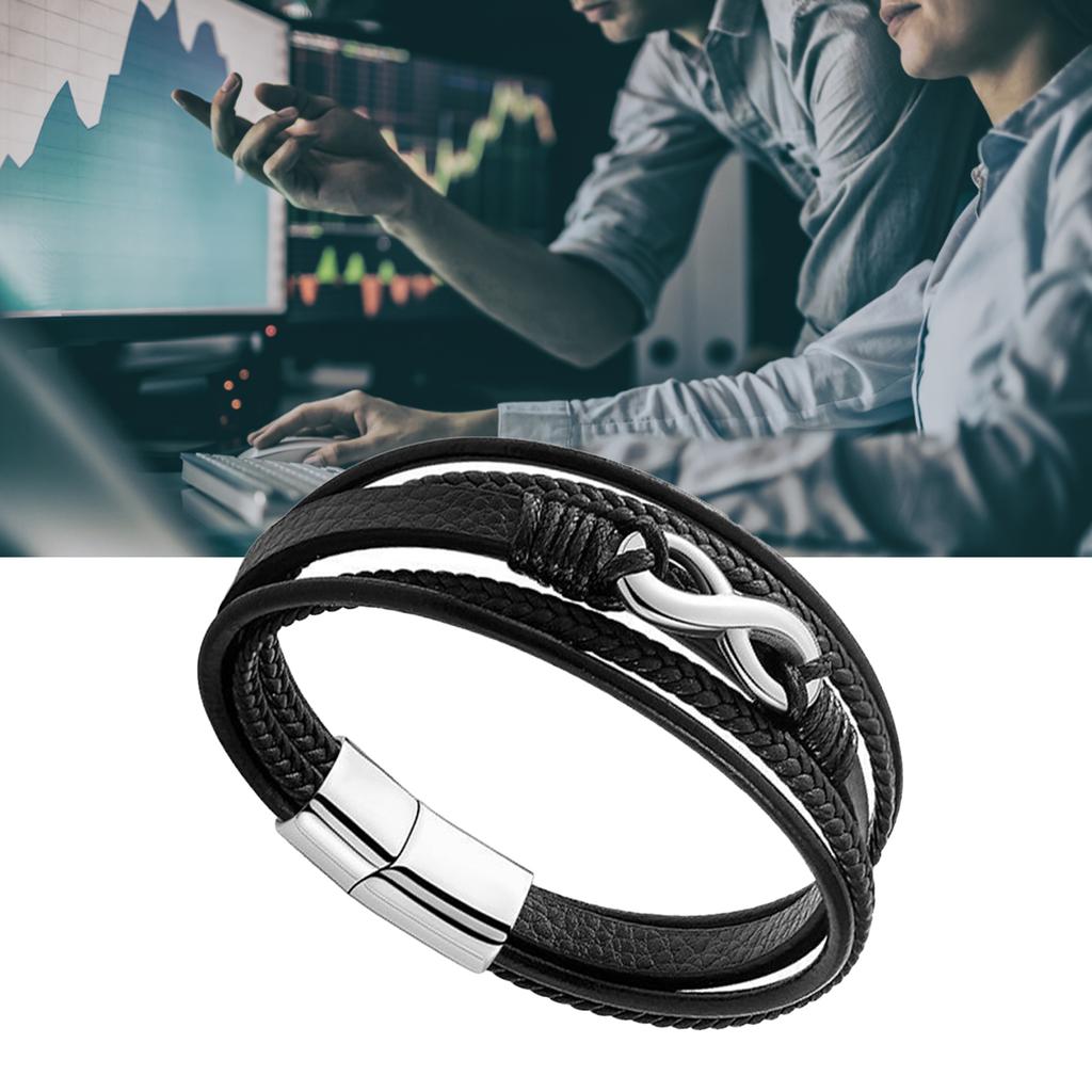Multi Strand PU Bracelet Stainless Steel Magnetic Suction Buckle Simple Fashionable Bracelet Jewelry Steel Color