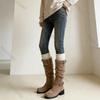 New Women Western Cowboy Boots Fashion Platform Footwears Thick Heel Slip On Folded Pile Long Booties Female Street Shoes