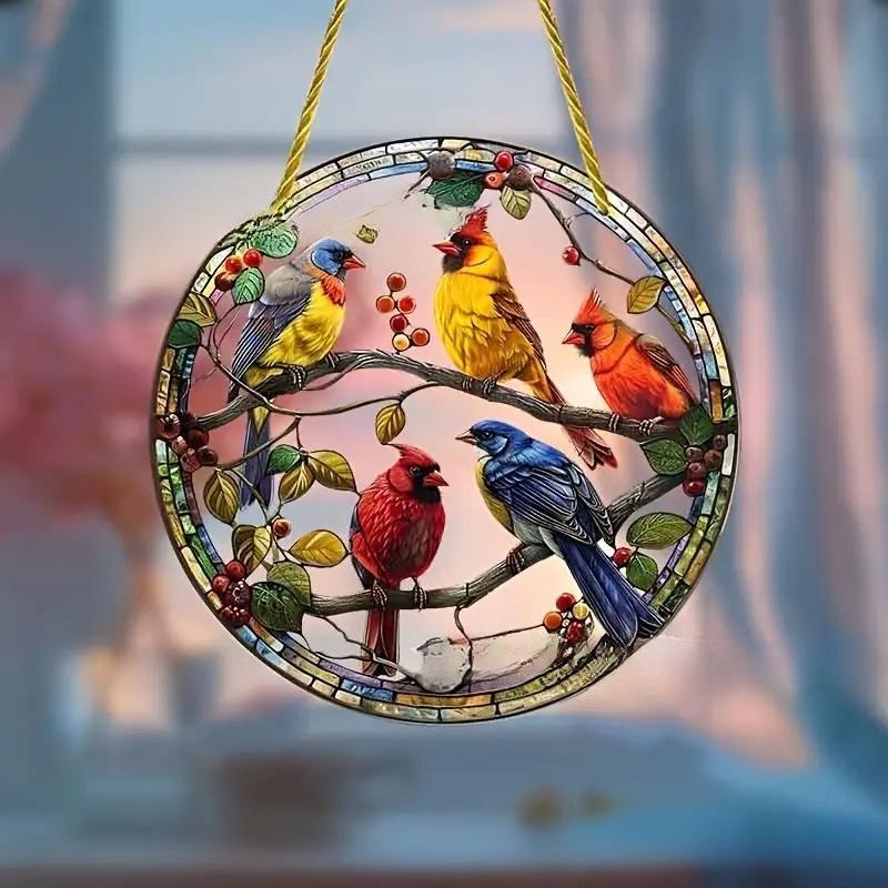 Kreativer Kolibri Buntglas Fenster Hängender Suncatcher Acryl Schilder Dekoration Runde Girlande Dekoration Veranda Dekoration