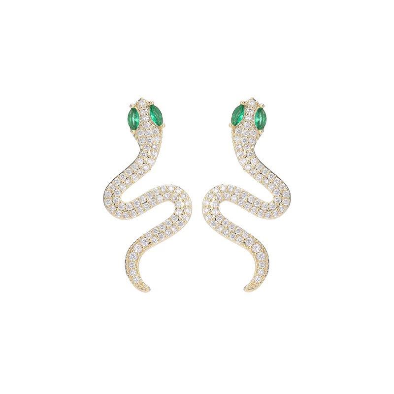 Fashion Personality Full of Zircon Serpentine Stud Earrings for Women, Big-name Earclips Without Holes, Exquisite Earrings, Silver Needles