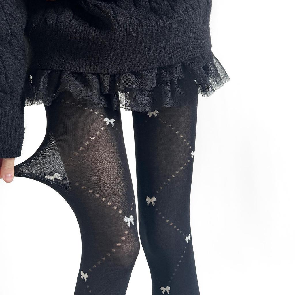 Grey Diamond Bow Embroidery Slimming Tights for Women