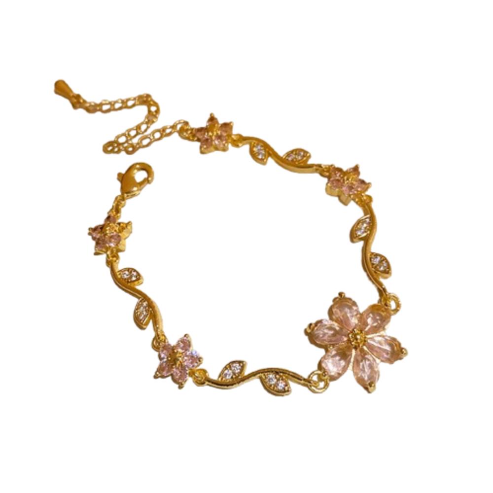 

Exquisite Elegance Bracelet Fashion Shiny Rhinestone Bangle Zircon Flower Bracelet Wedding розовый