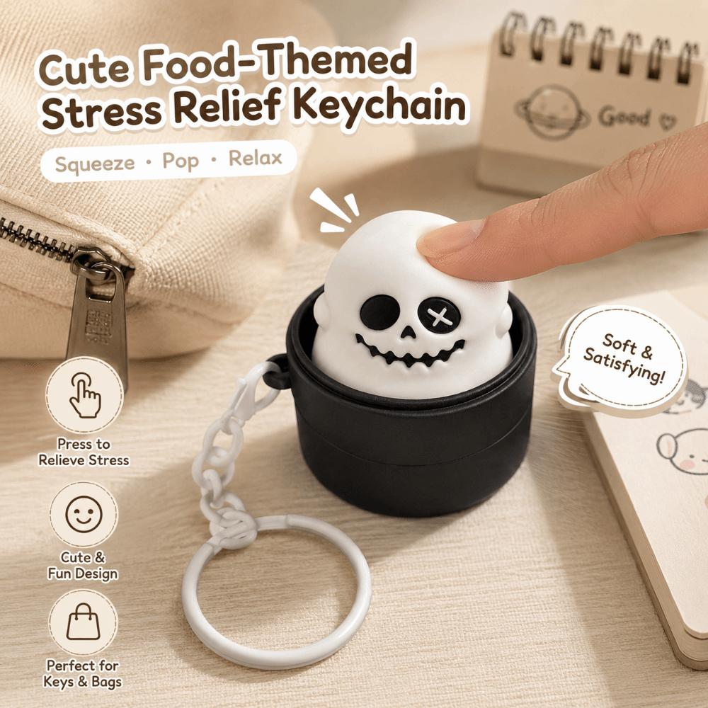 Cartoon Anti-stress Toy Pendant Finger Button Foods Clicker Key Chain  Decompression Gift
