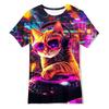 Neon Hip Hop Kat T-shirt Voor Mannen Carnavalsfeest Ronde Hals Korte Mouw T-shirts Hip Hop Straat 2025 Zomer Trend Sterren Ruimte Tee