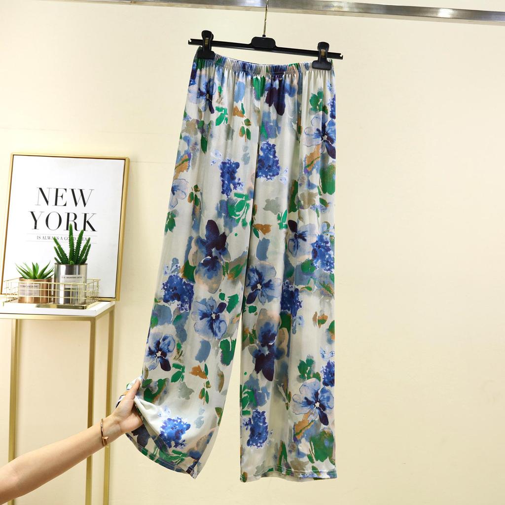 Women's French Romantic Wide-Leg Floor-Length Pants - Spring/Summer Plus Size, Elastic Waist