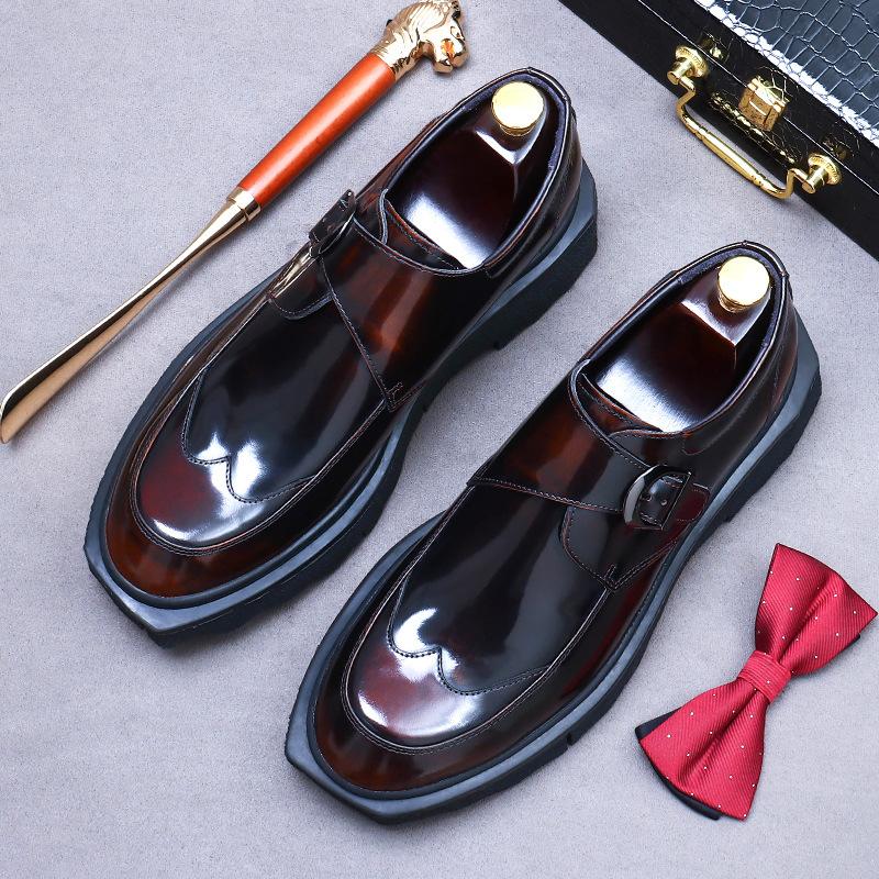 Cowhide Leather Shoes Men's Lacquered Big Head Business Casual Shoes Men's Platform Men's Shoes
