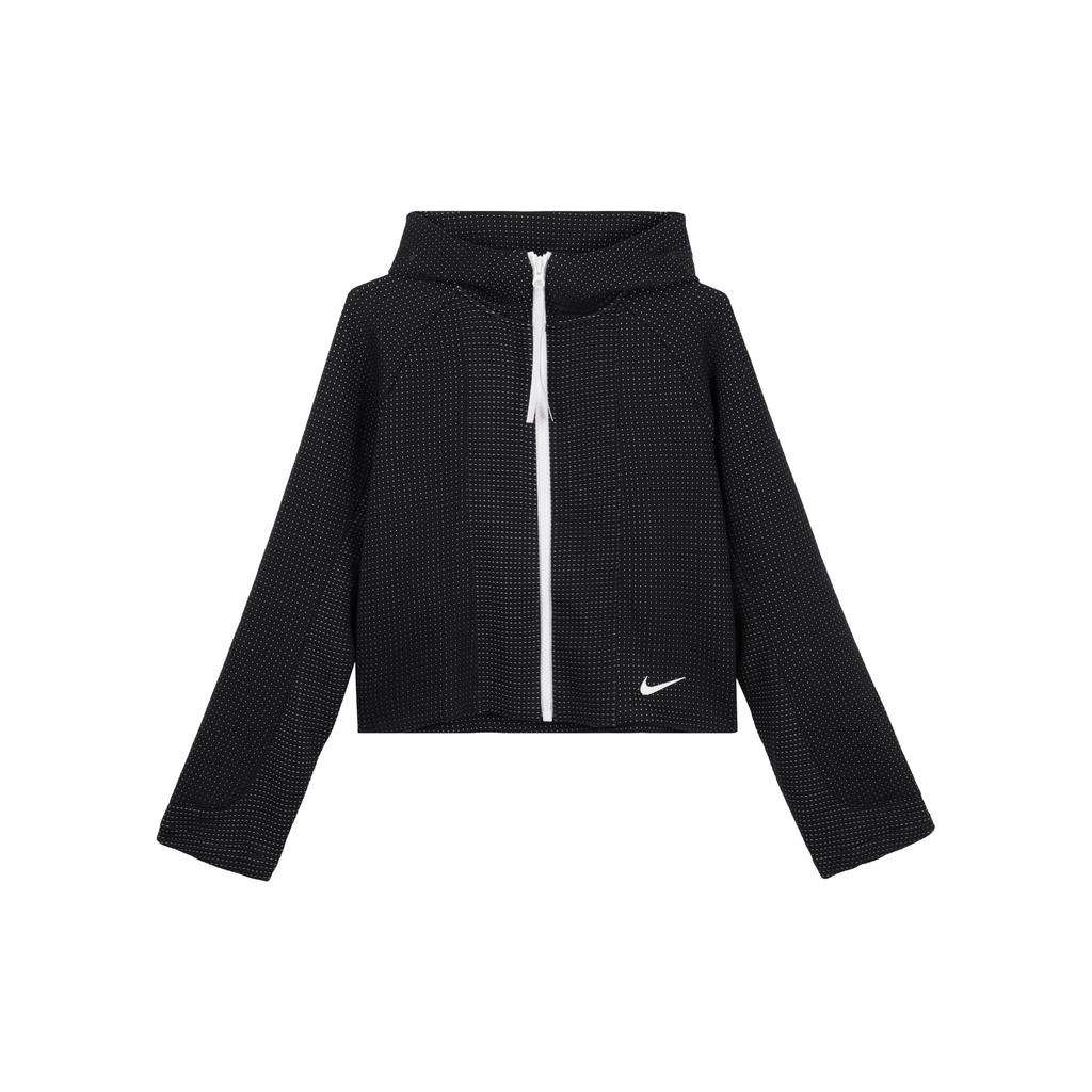 Nike Small Logo Dot Pattern Loose Fit Zip-Up Hoodie Women hoodies Black CZ1381-010