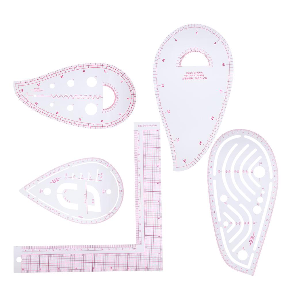 5Pcs Curve Ruler Set MultiFunction Builtin Scale LShaped Clothing Designed Measuring