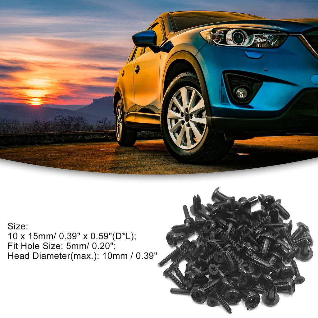 ACROPIX Bumper Fender Fasteners Rivet Clips Automotive Universal 5mm Hole Dia Black 50pcs