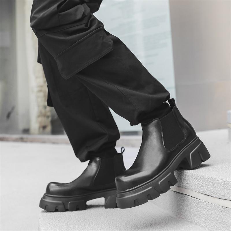 Inner Height Increasing Martin Boots Men's Winter Casual Thick-soled Smoke Boots One Pedal British Big Head Short Boots 16893-J