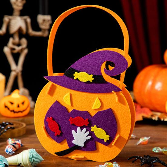 Felt Halloween Handbag Trick or Treat Tote Bag Pumpkin Spider Web Shape Candy Holder for Kids Halloween Party Favors