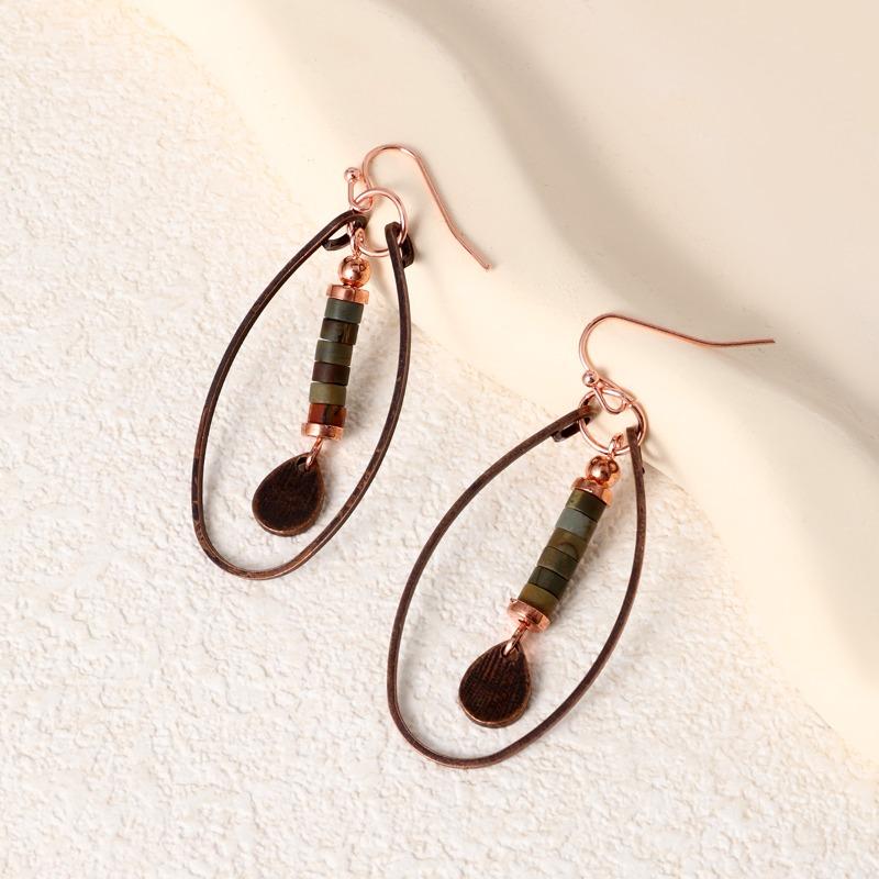 Серьги-подвески Huajie в стиле бохо, овальной и круглой формы, для женщин, с натуральными камнями, в стиле ретро. старый серебряный