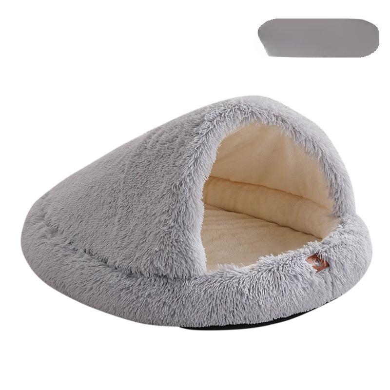 Winter Warm Plush Cat Bed Semi-Enclosed Pet House Cozy Dog Bed for Indoor Shelter
