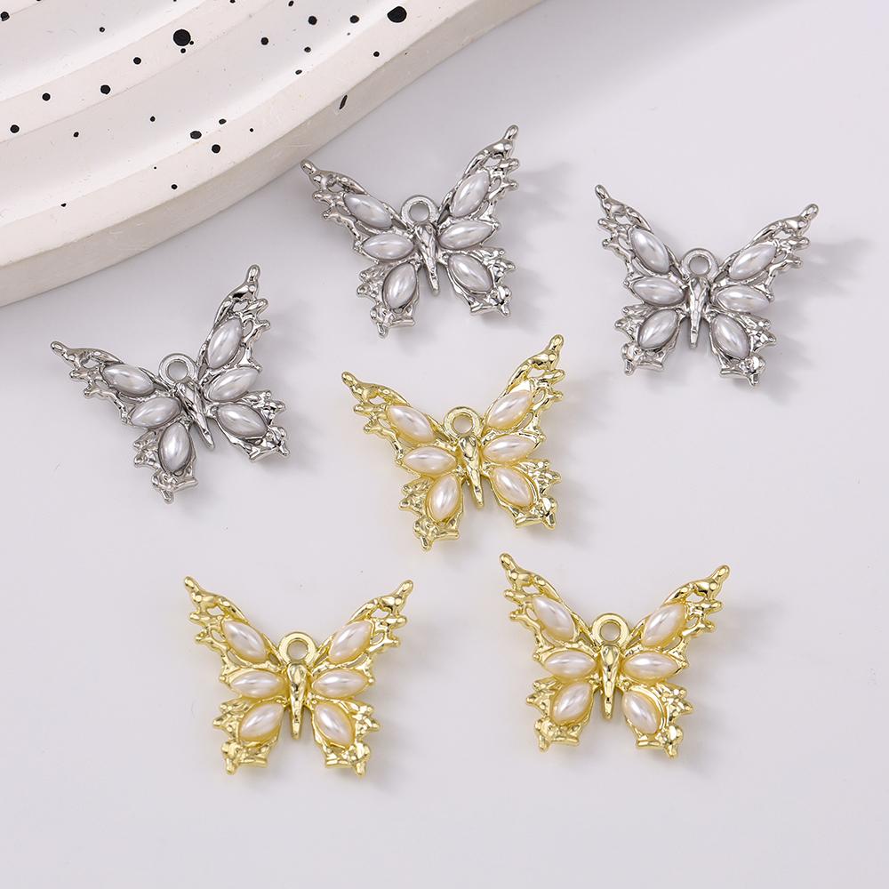5pcs Delicate Pearl Butterfly Charms for Jewelry Making DIY Necklace Bracelet Earrings Accessories Supplies