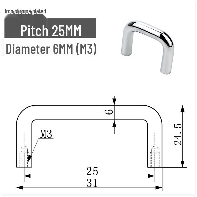 304 Stainless Steel U-Shaped Cabinet Handle, Polished Carbon Steel Round Bar Pull, available in sizes M3, M4, M5.