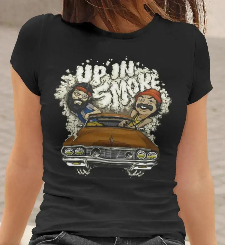 80 s Comic Duo T-shirt Up In Smoke Short Sleeve 100% Cotton Crew Neck Top Unisex T-Shirt L