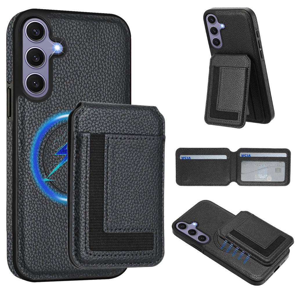 For Samsung Galaxy S25 Magnetic Case TPU + PU Leather Phone Back Cover with Detachable Card Holder