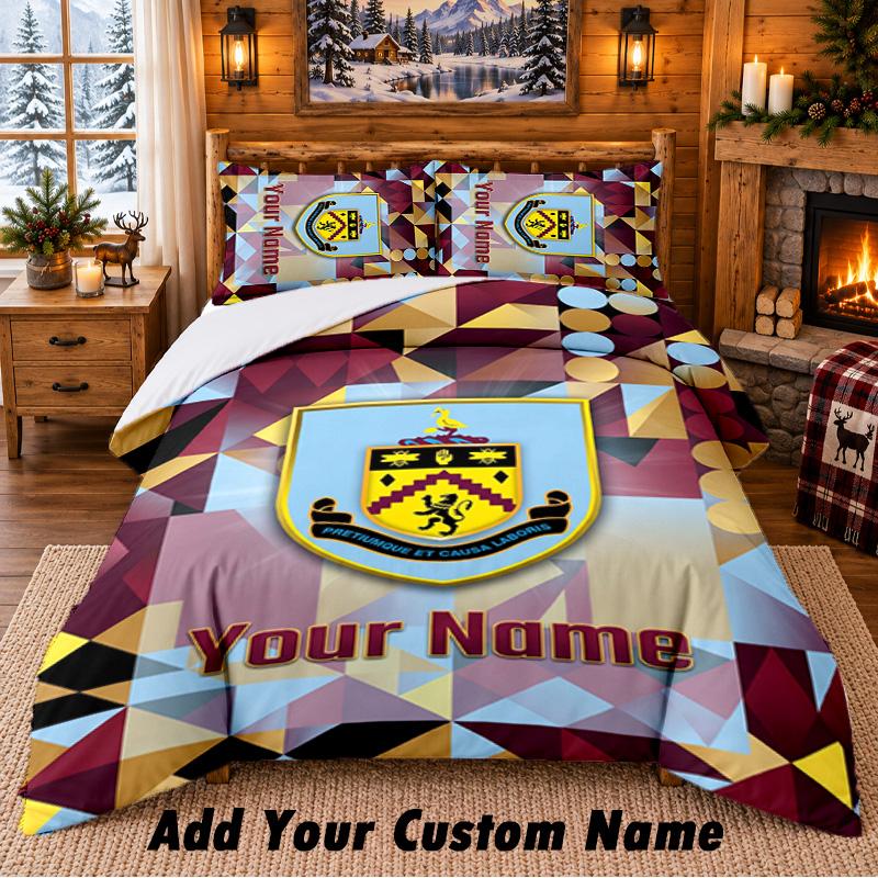 Burnley Football Pattern Bedding 3Pcs Set Custom Name, Bed Sheet And Pillowcases For Home Bedroom